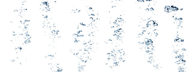 Real Images of small air water bubbles or soda floating up to water surface. Gas power in carbonate...