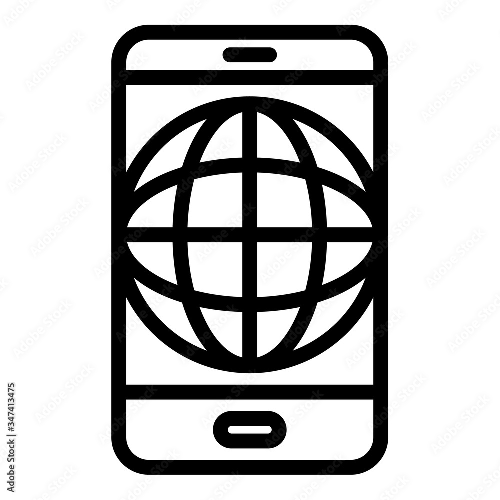 Poster globe in smartphone icon. outline globe in smartphone vector icon for web design isolated on white b