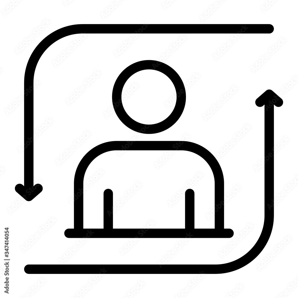 Poster man and reload arrows icon. outline man and reload arrows vector icon for web design isolated on whi