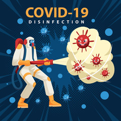 Disinfection Officer Clear a Coronavirus Monster