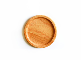 Brown wooden coasters isolated on white background. This object use for carry glass, bottle or drinking water. 