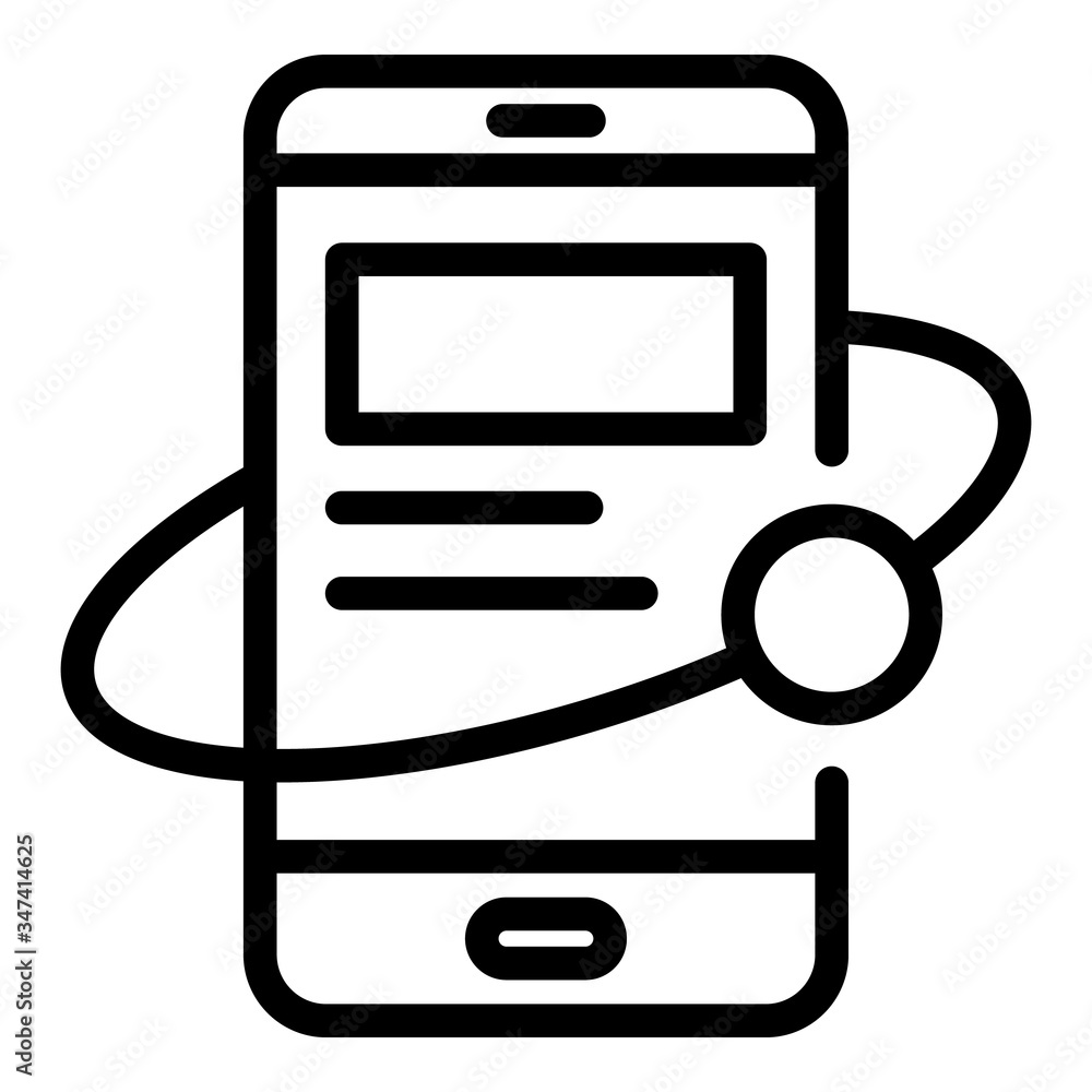 Poster ball around smartphone icon. outline ball around smartphone vector icon for web design isolated on w