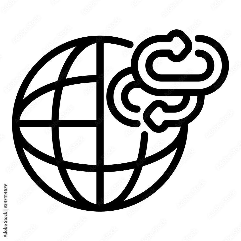 Poster two chain links and globe icon. outline two chain links and globe vector icon for web design isolate