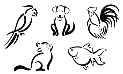 Line drawing cute pet