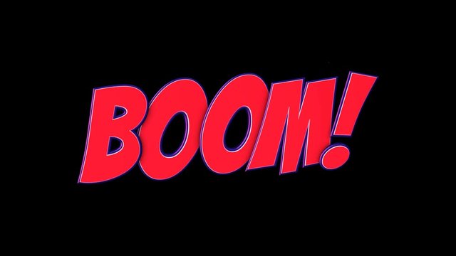 BOOM Comic Text and Speech Balloon Animation, with Alpha Matte, Loop, 4k

