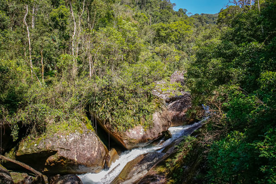 Water cascades in tropical Atlantic forest, Serra da Mantiqueira, Brazil
