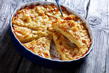 close-up of a slice of invisible apple cake