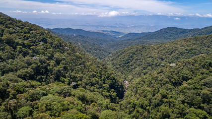 Aerial view to a valley in the Serra de mantiqueira (Mantiquiera mountains), Itatiaia , Rio de Janeiro, Brazil