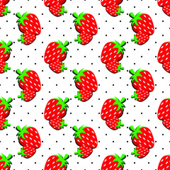 seamless pattern with red strawberry on white background. vector, illustration