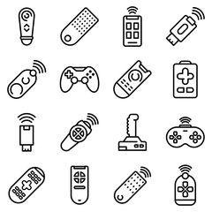 Remote control icons set. Outline set of remote control vector icons for web design isolated on white background