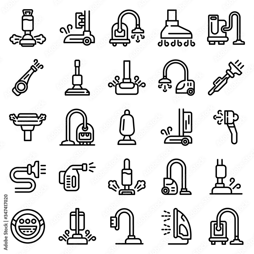 Poster steam cleaner icons set. outline set of steam cleaner vector icons for web design isolated on white 