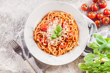 Spaghetti Napoli with parmesan cheese
