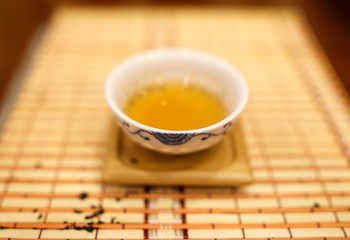 A tea bowl is on the table.