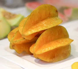 Carambola on the counter in the market.