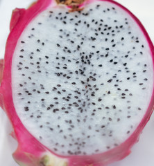 Dragon fruit on the counter in the market.