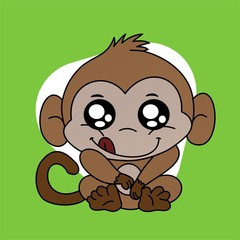 Illustration of Monkey Shows His his Tongue While Holding the Stomach Cartoon, Cute Funny Character, Flat Design