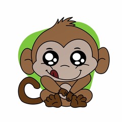 Illustration of Monkey Shows His his Tongue While Holding the Stomach Cartoon, Cute Funny Character, Flat Design