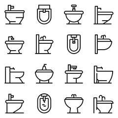 Bidet icons set. Outline set of bidet vector icons for web design isolated on white background