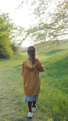 baby on a walk,  man and nature, spring hills