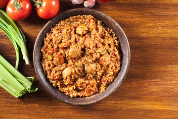 Chicken jambalaya - spicy rice with chicken a nd sausage