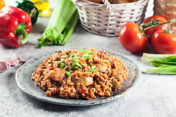 Chicken jambalaya - spicy rice with chicken a nd sausage