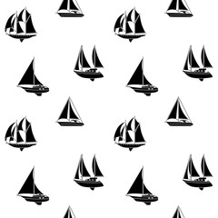 Seamless backround of sailing ships. Seamless pattern of vintage sailing boats. Vector illustration.
