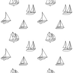 Seamless backround of sailing ships. Seamless pattern of vintage sailing boats. Vector illustration.