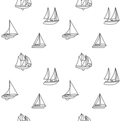 Seamless backround of sailing ships. Seamless pattern of vintage sailing boats. Vector illustration.