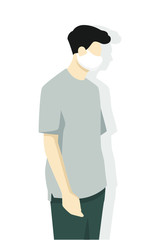 Man is  wearing face mask for virus protection, air pollution, contaminated air, world pollution. Modern flat vector illustration.