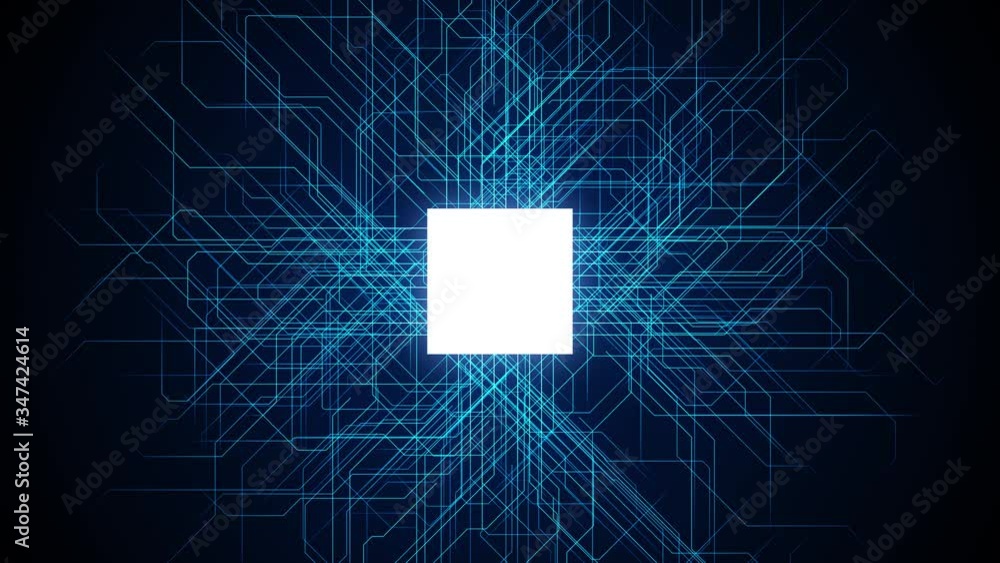 Poster CG animation of electronic circuit. CPU. Microchip. Semiconductor.