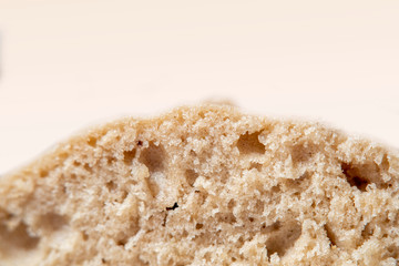 Close-up of cooked dough in soft focus with copyspace