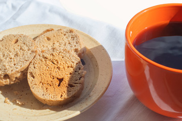 Still life breakfast of coffee and homemade muffins