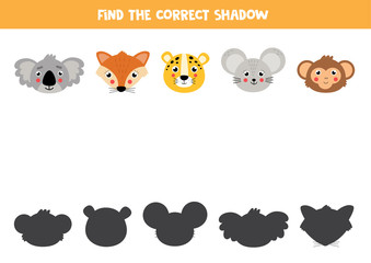 Find the right shadow of cute cartoon animals.