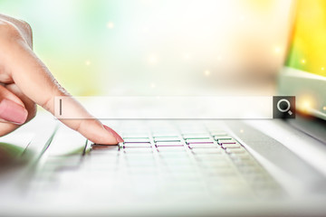 woman hand searching job, surfing browsing internet data on computer laptop