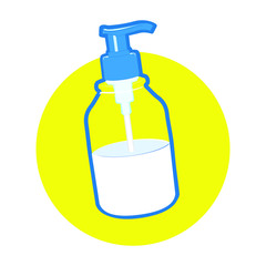 Vector sign depicting a stylized bottle of sanitizer or liquid soap
