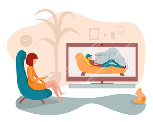 Obraz premium couch at home while psychologist online session. Woman therapist making notes through a video call. Concept of social distancing, quarantine or working online