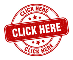 click here stamp. click here label. round grunge sign