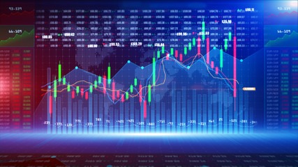 Digital stock market or forex trading graph and candlestick chart suitable for financial investment. Financial Investment trends for business background concept.