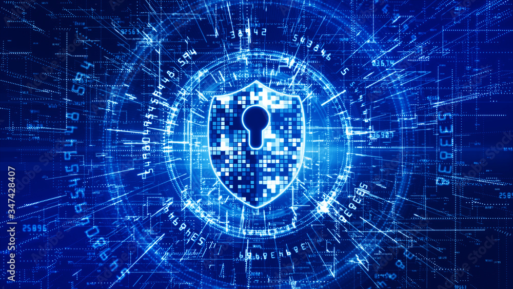 Poster hud and shield icon of cyber security. digital data network protection. high-speed connection data a