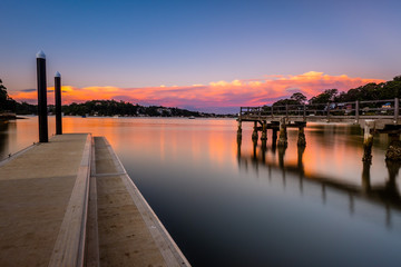 Fototapeta premium Amazing sky view from Como Wharf after sunset along Georges River, NSW, Australia