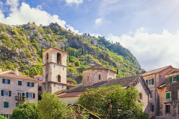 Fototapeta na wymiar Montenegro. Old Town of Kotor - UNESCO World Heritage site. View of Church of St. Mary
