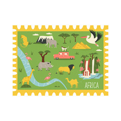 Decorative stamp with symbols, animals of Africa