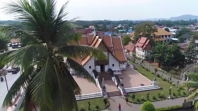 Aerial Footage of Wat Phu Min, The Famous Tourist Attraction of Nan, Northern of Thailand Surrouding by Peaceful Atmosphere of Nan Province