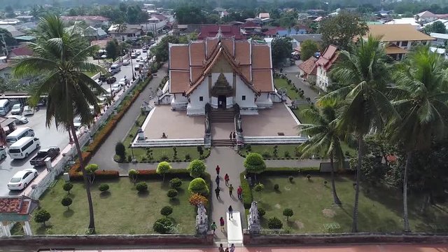 Aerial Footage of Wat Phu Min, The Famous Tourist Attraction of Nan, Northern of Thailand Surrouding by Peaceful Atmosphere of Nan Province