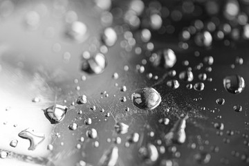 Close-up macro drops on silver surface, water drop, texture, background