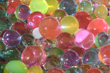 close up of hydrogel balls multicolored
