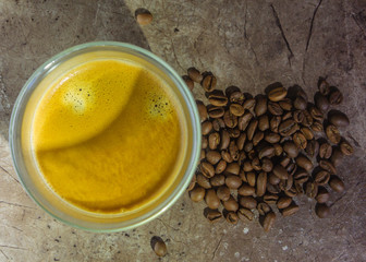 cup of coffee on wooden table
