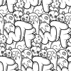 WTF. Kawaii seamless pattern of friendly doodle monsters,cute and fun variety of colors animals