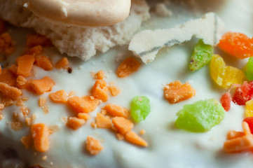 Multi-colored confectionery topping for decoration of Easter confectionery, close-up, macro shot.