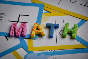 Math word above flashcards